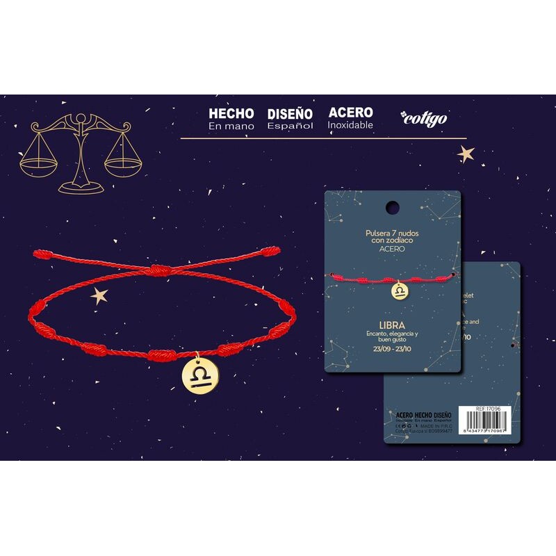 Pulsera 7 Nudos Colgante Constelacion Libra Acero Dorado (P2)